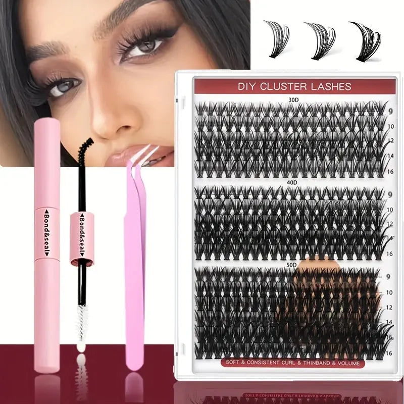 [320pcs] Lash Extension Kit DIY 30d40d50d Eyelash with 2 in 1 Bond and Tweezers,Wispy Lashes Look Like9-16mm Extensions Kit