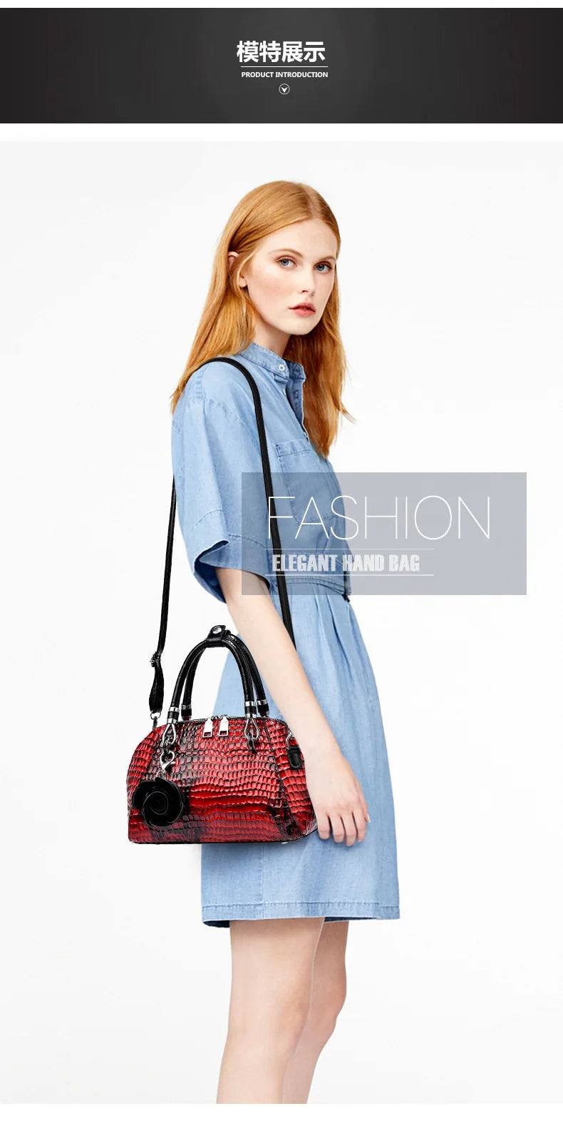 European / American Style Fashion Handbag Yellow Crocodile Pattern Women Tote Bag Ladies Small Shell Messenger Shoulder Bags sac