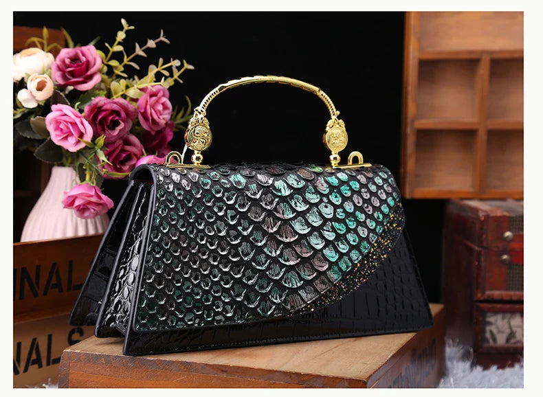 Fashion Brand Genuine Leather Women's Handbags 2024 New Crocodile Pattern Shoulder Crossbody Bag Lady Party Messenger Shell Bags