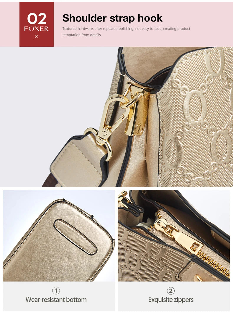 FOXER-Leather Shoulder Bag for Women, Monogram Crossbody Handbag, Gift for Lady, Mom, Wife