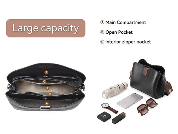 FOXER-Leather Shoulder Bag for Women, Monogram Crossbody Handbag, Gift for Lady, Mom, Wife