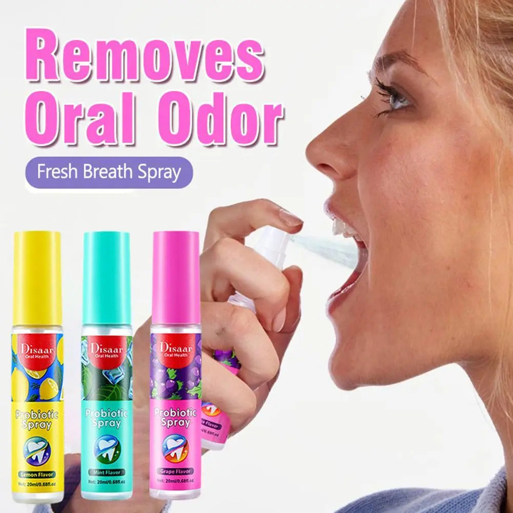 3pcs 20ML Breath Freshener Spray Lemon Grape Mint Flavor Artifact Female Male Portable Breath Kissing Mouth Spray Cleaning Spray