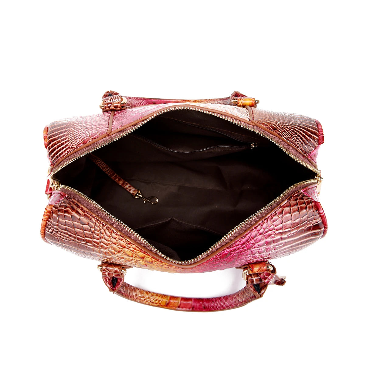 Ombre Crocodile Embossed Boston Handbag Classic Style Crossbody Bag Women's Leather Satchel Purse