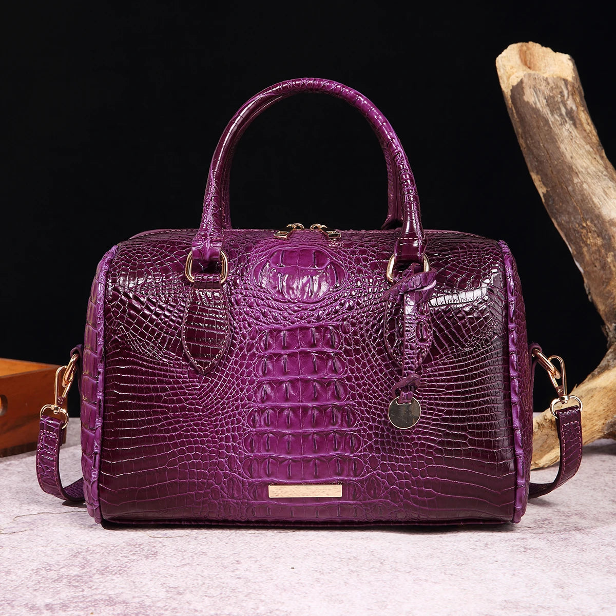Ombre Crocodile Embossed Boston Handbag Classic Style Crossbody Bag Women's Leather Satchel Purse
