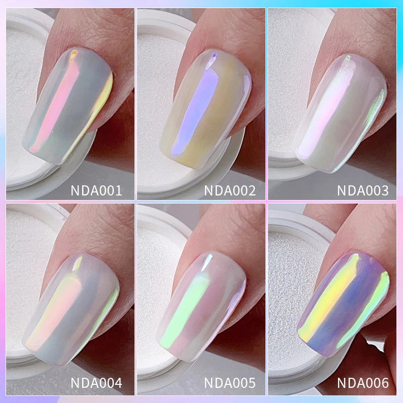 NICOLE DIARY Nail Powder Pigment Pearl White Rubbing on Nail Art Glitter Dust Chrome Aurora Manicure  Decoration DIY