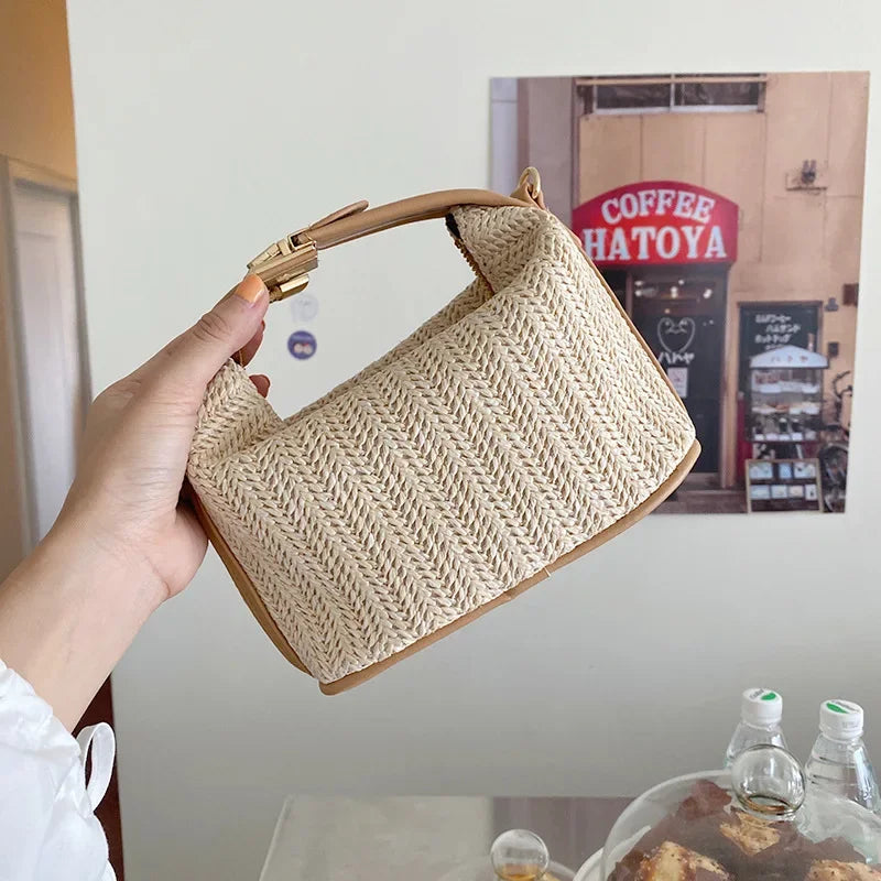 2024 New Handmade Straw Crossbody Bags Women's Vintage Bohemian Small Knitting Summer Purse Handbag Vacational Bucket Beach Bags