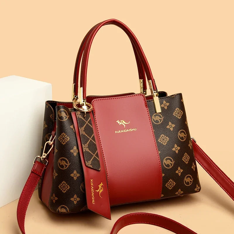 Women Luxury Top-Handle Bags 3 layer Design Fashion Print Handbag High Quality Leather Shoulder Bag Large Capacity Women Handbag