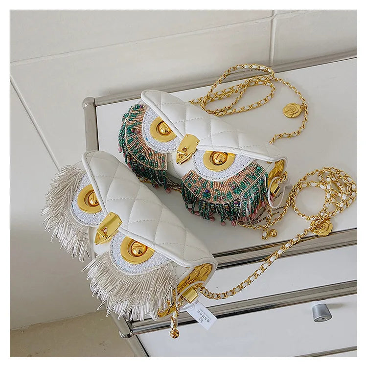 Cute Owl Bags for Women 2024 New Luxury Designer Handbag Fashion Tassel Crossbody Bag Leather Animal Print Shoulder Bag Woman