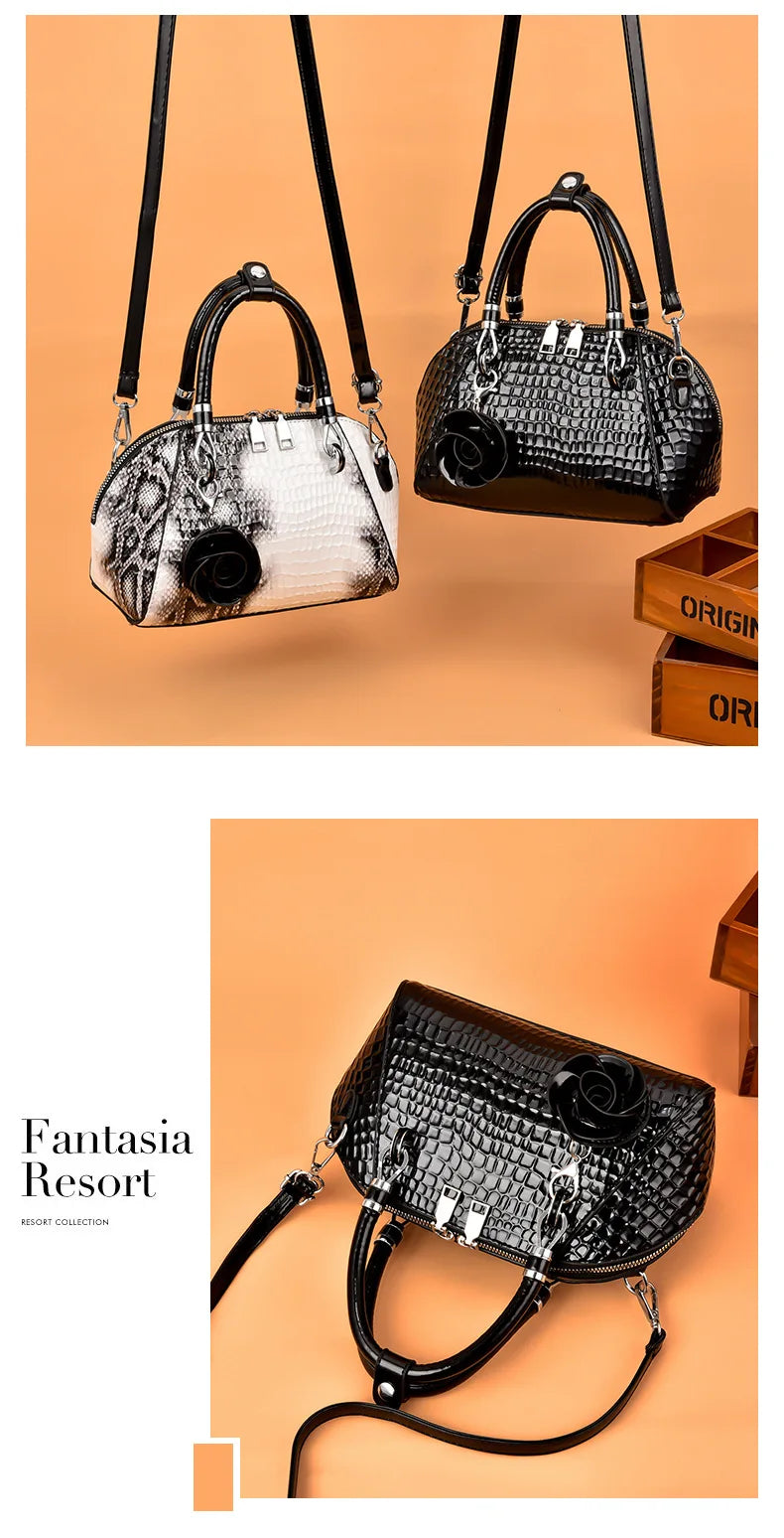 European / American Style Fashion Handbag Yellow Crocodile Pattern Women Tote Bag Ladies Small Shell Messenger Shoulder Bags sac
