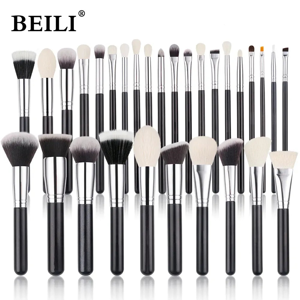 BEILI 15/25/30pcs مجموعة فرش ماكياج مكون من شعر الماعز الطبيعي الأساس لتظليل العيون الحواجبج