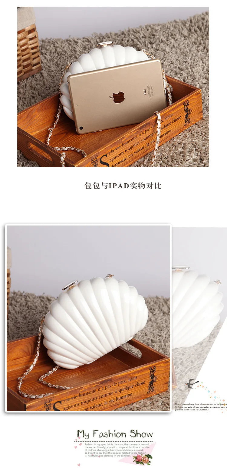 White Acrylic Seashell Shape Women's Handbags Party Fashion Chain Wedding Evening Bag Lady Purses Shell Shoulder Crossbody bag