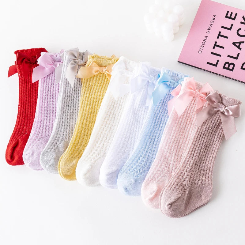 9-Color Spring Summer Baby Socks Big Butterfly Net Eye Tube Socks Knee Length Loose Mouth Children Girl  Socks