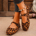 Mary Jane Buckle Strap Ballet Flats Women Shoes Shallow Casual Leopard Print Comfortable Square Toe Flat Shoes for Women Zapatos