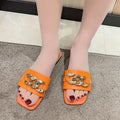 New Chain Women Slippers Summer Slippers Low Heel Women's Sandals Indoor Bathroom Outdoor Walk Fashion Show Plus Size 35-42