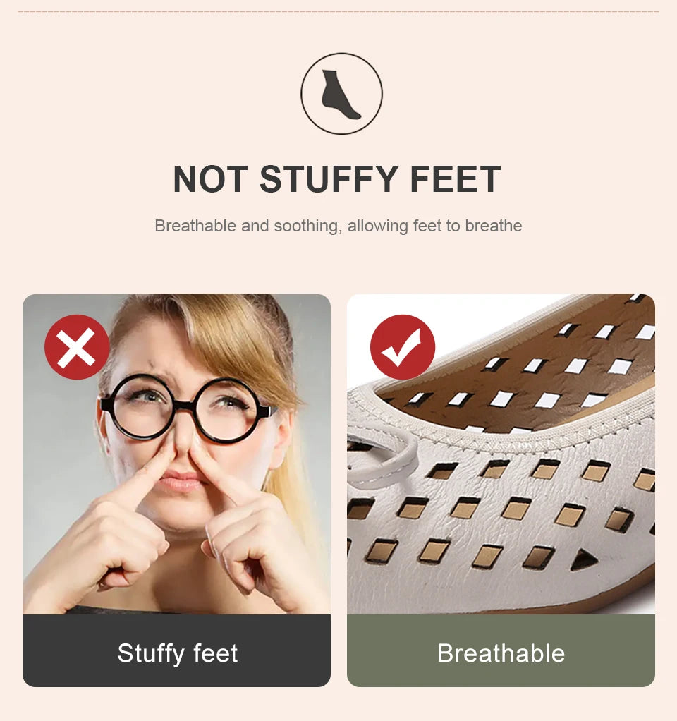 Summer Slip-on Shoes Flat Hollow Comfortable Woman Shoes Genuine Leather Soft Bottom White Breathable Mule Women's Moccasins 41