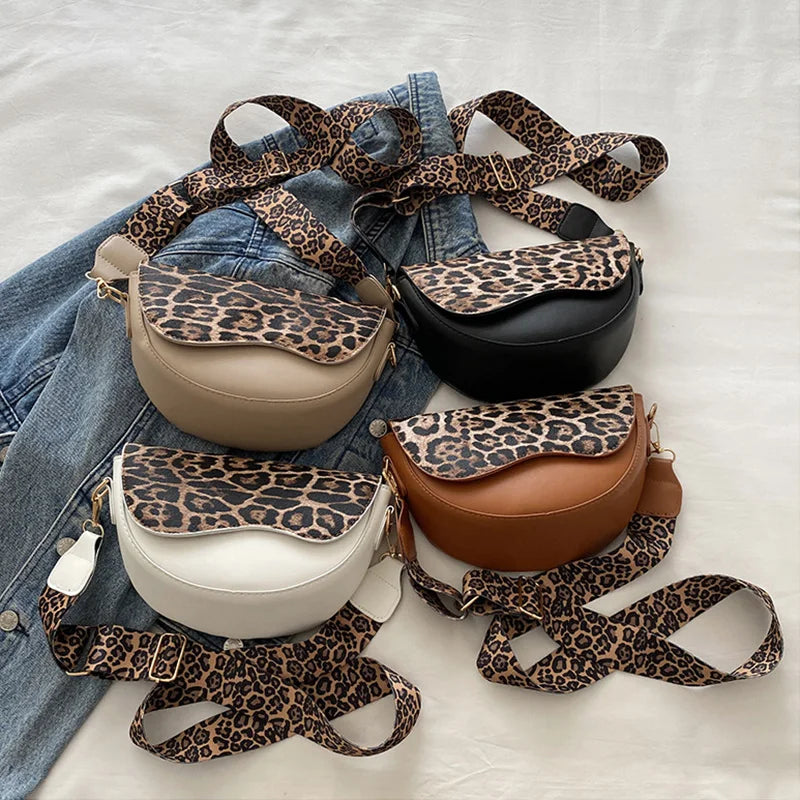 Wide Strap Leopard Print Crossbody Bags For Women, Fashion Designer Shoulder Bag For Daily Used, Versatile Ladies Handbags