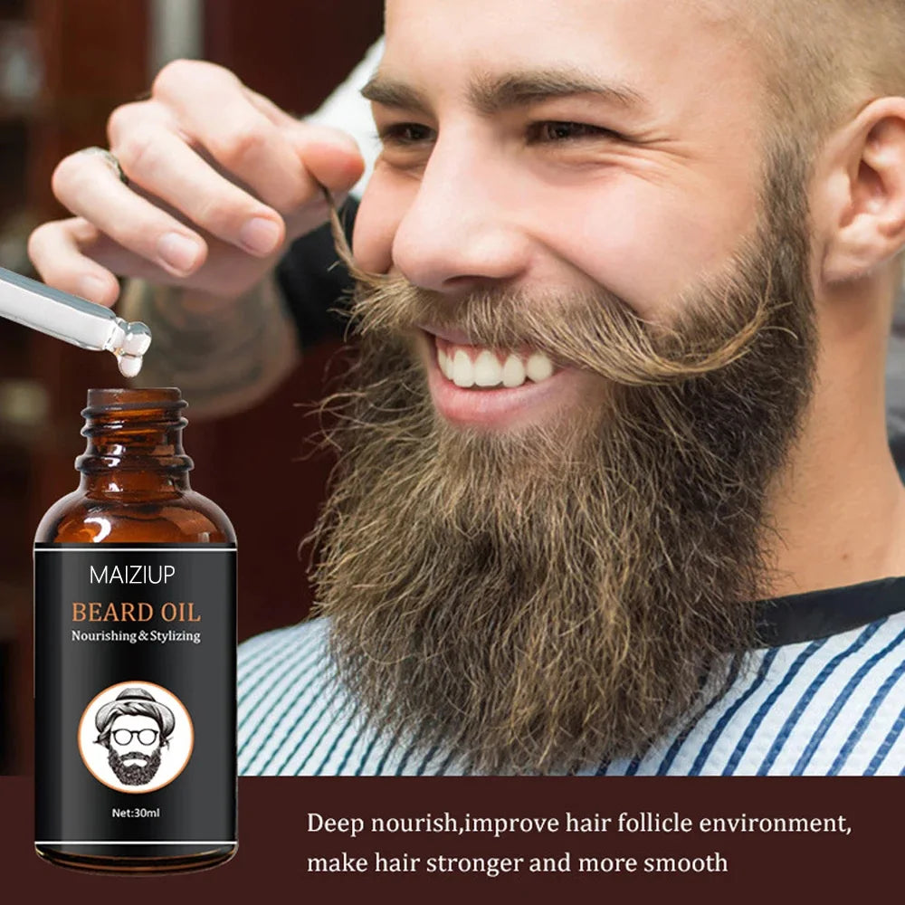 MAIZIUP Beard Growth Kit 30ml Beard Essential Oil for Men Facial Hair Growth Enhancer Thicker Oil With Beard growth Roller