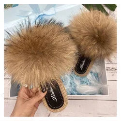 SARSALLYA Fur Slippers Women Real Fox Fur Slides Home Furry Flat Sandals Female Cute Fluffy House Shoes Woman Brand Luxury 2024