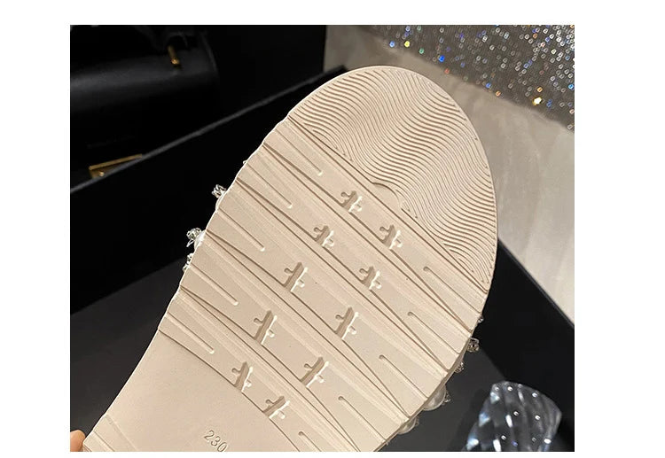 pearl rivets thick bottom women slippers crystal beading flip flops lace band platform sandalias mujer pearl slides big size 43