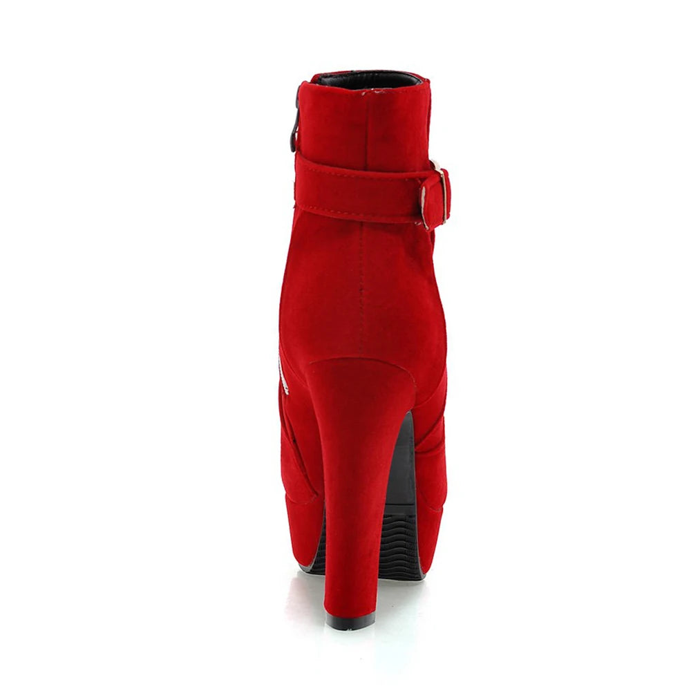 ANNYMOLI Extreme High Heel Ankle Boots Women Boots Platform Spike Heel Shoes Zip Buckle Short Boots Ladies Autumn Winter Red 43