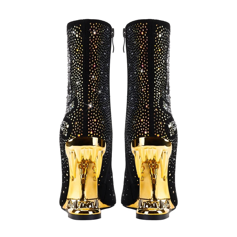 Kakay's New Water Diamond Super High Heel Wolf Teeth Tiger Teeth Shaped Heel Women's Short Boots Women's Boots