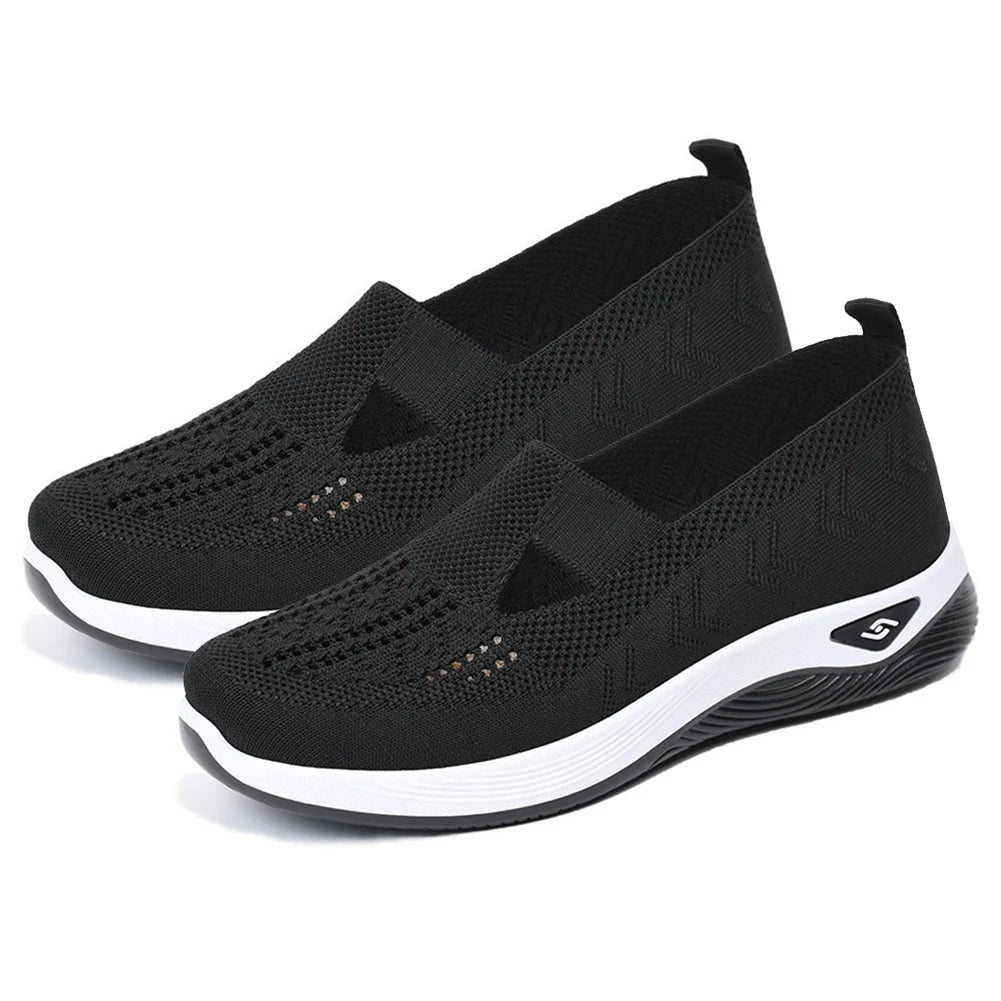 Women's New Summer Shoes Mesh Breathable Sneakers Light Slip on Flat Platform Casual Shoes Ladies Anti-slip Walking Woven Shoes