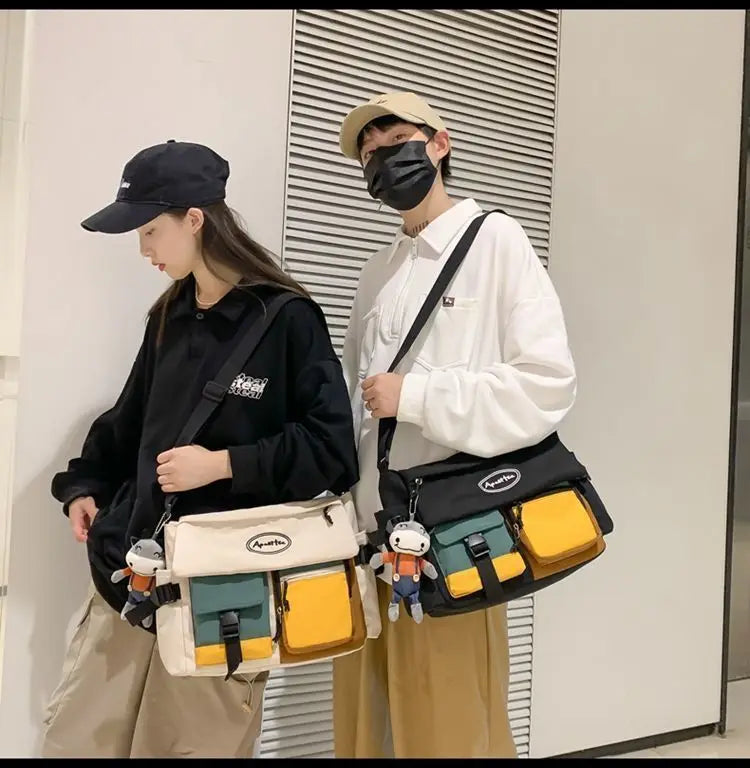 Nylon Crossbody Bags for Women Men Fashion Canvas Handbags Shoulder Bag Students School Book Messenger Bag with Mutiple Pockets