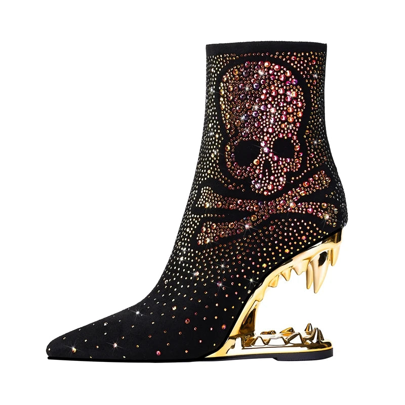 Kakay's New Water Diamond Super High Heel Wolf Teeth Tiger Teeth Shaped Heel Women's Short Boots Women's Boots