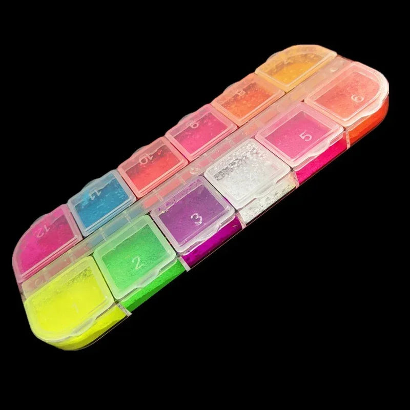 Eyeshadow Palette 12 Colors Matte Neon Fluorescent Pigment Metallic Makeup Palette Glitter Eyeshadow Palette Nail Art Powder