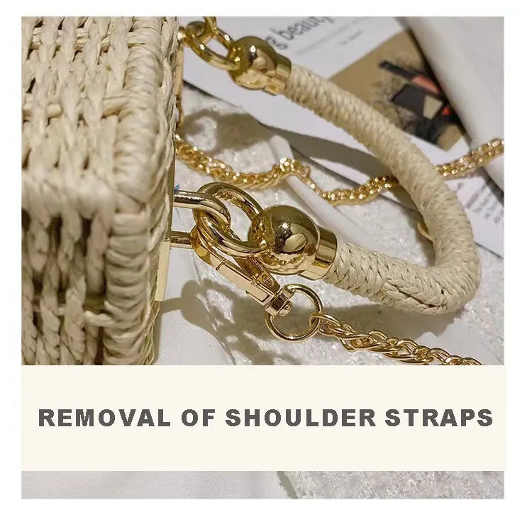 New rattan black straw Shoulder Bag Women hand-woven Messenger Bag Summer Beach Square box Straw Handbag For lady Bolsa Feminina