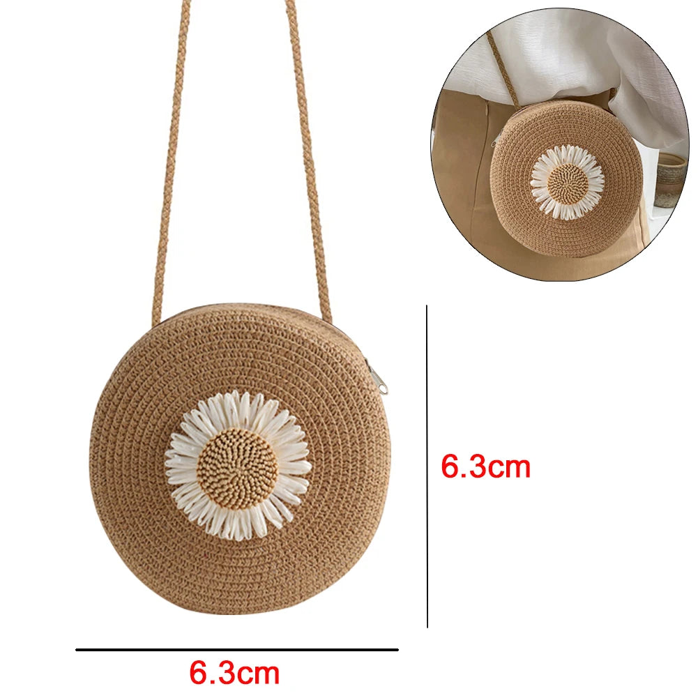 Rattan Woven Women Straw Bag Adjustable Shoulder Bag Handbag Knit Flower Summer Beach Woman Shoulder Messenger Khaki Beige Bags