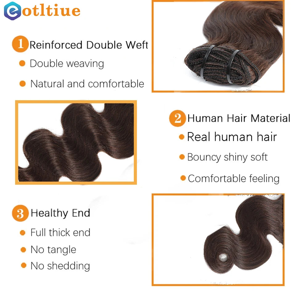 10-24Inch 120G/Set #2 Color Dark Brown Body Wave Clip In Human Hair Extensions Brazilian 100% Remy Human Hair 8Pcs/Set For Women