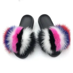 SARSALLYA Fur Slippers Women Real Fox Fur Slides Home Furry Flat Sandals Female Cute Fluffy House Shoes Woman Brand Luxury 2024