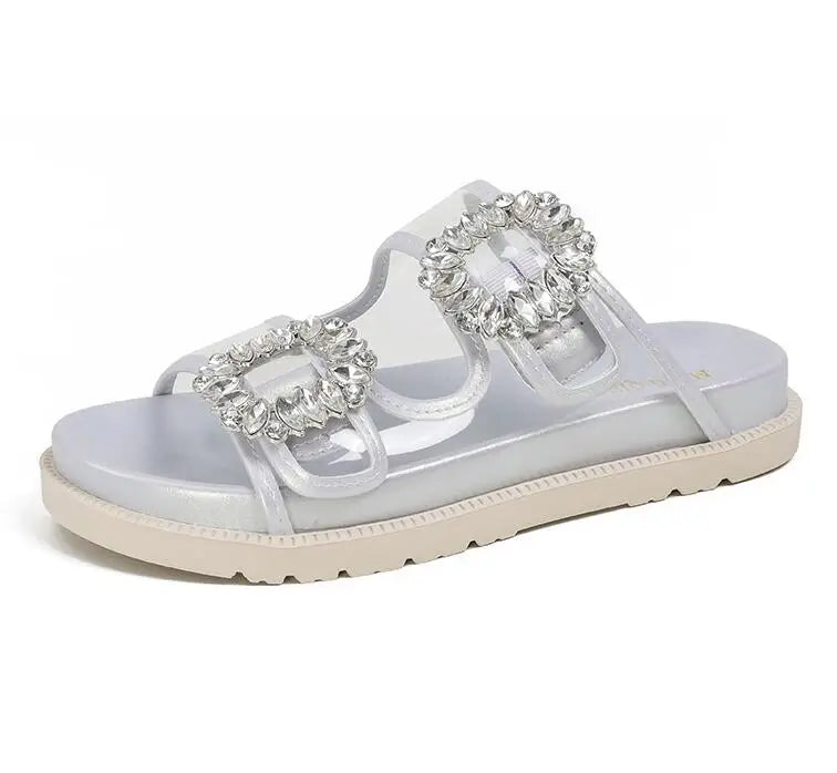 pearl rivets thick bottom women slippers crystal beading flip flops lace band platform sandalias mujer pearl slides big size 43
