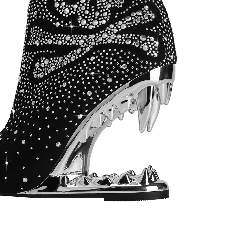 Kakay's New Water Diamond Super High Heel Wolf Teeth Tiger Teeth Shaped Heel Women's Short Boots Women's Boots