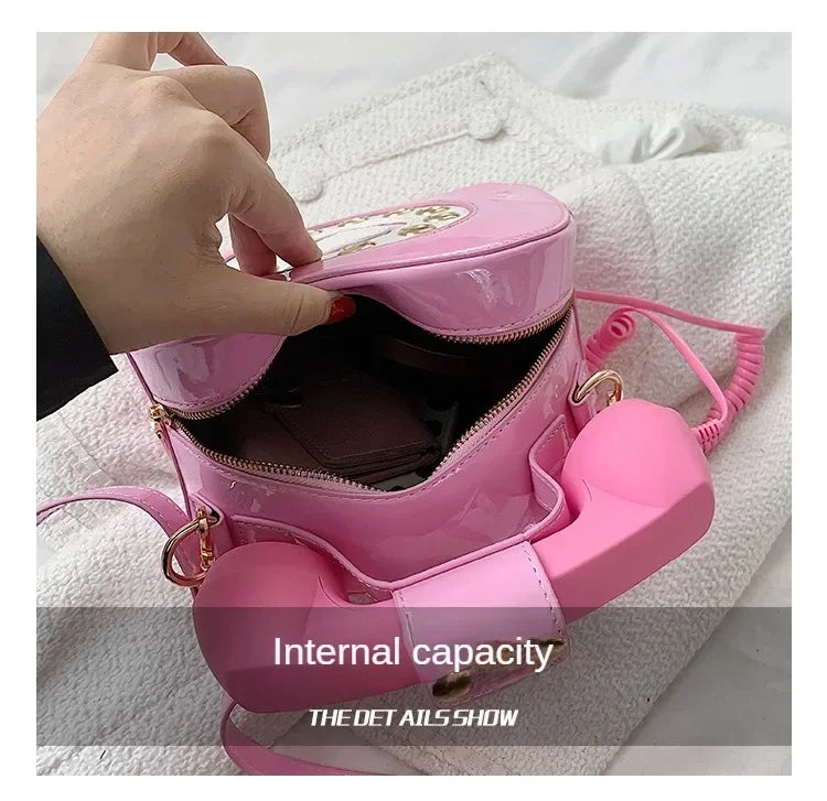 Stylish Women Telephone Shaped Crossbody PU Leather Shoulder Bag Female Casual Handbag Shopping Street School Satchel Tote Purse