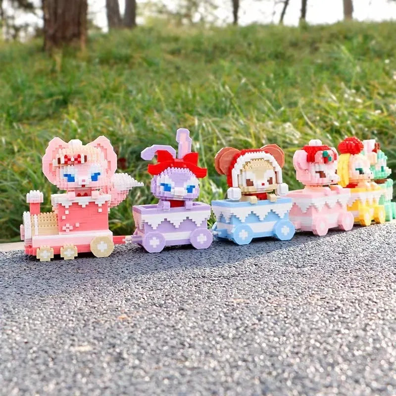 Disney Sanrio Small Train Amusement Park Assembly Toys Cartoon Character Assembly Model Small Particle Building Block Toys