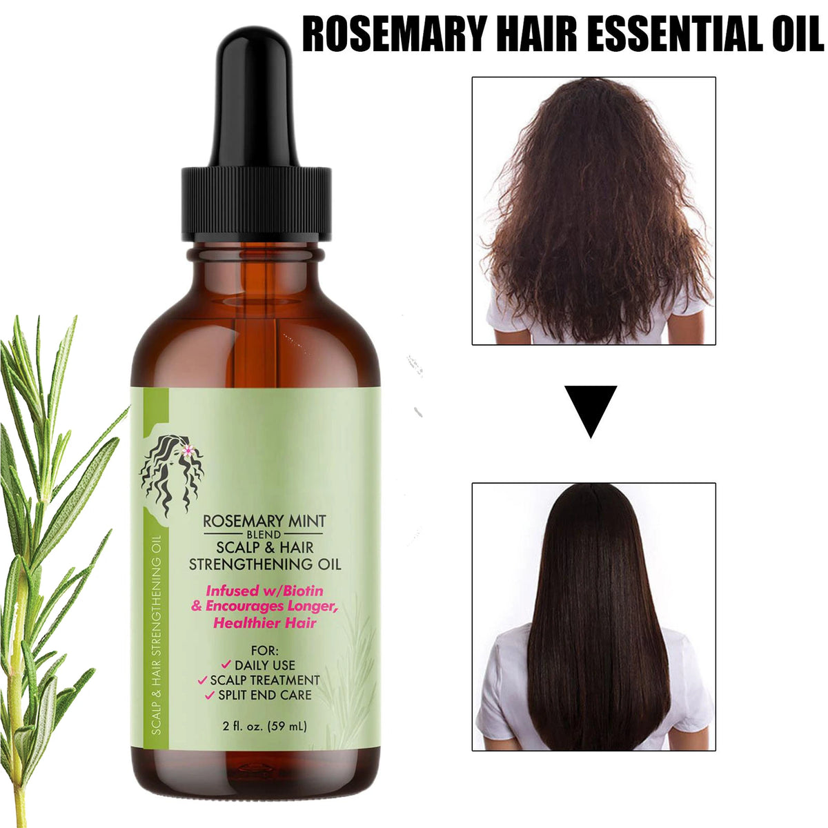 Hair Growth Essential Oil Rosemary Mint Hair Strengthening Oil Nourishing Treatment for Dry Mielle Organics and Split Ends Hair