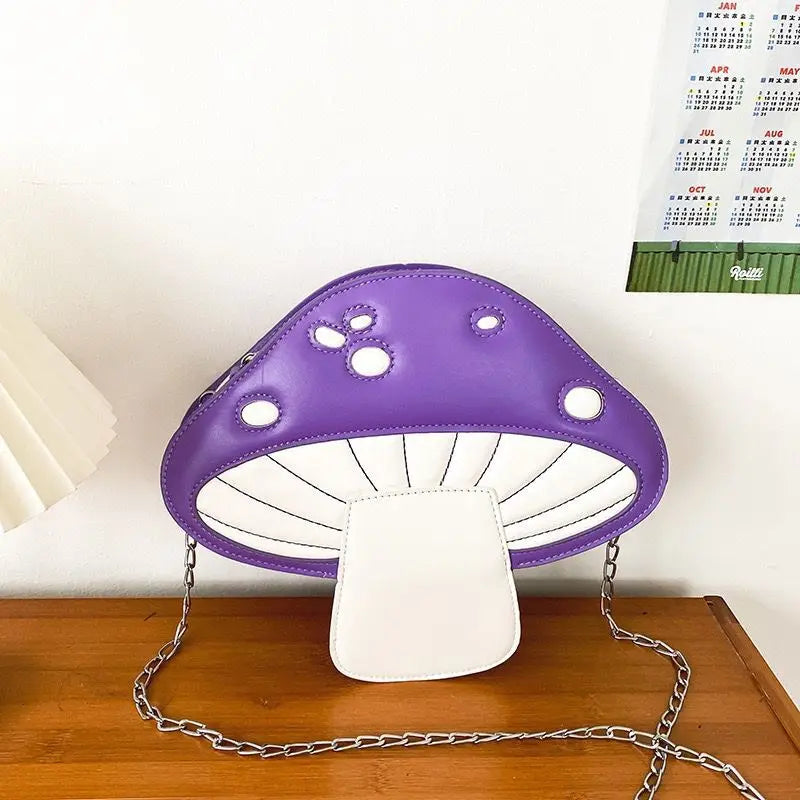 Personality Design Funny Cute Cartoon Pu Mushroom Shape Messenger Bag Summer Cute Chain Shoulder Bag