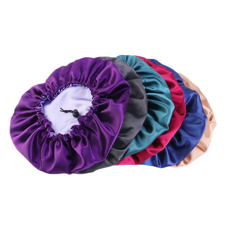 Reversible Satin Bonnet Hair Caps Double Layer Adjust Sleep Night Cap Head Cover Hat For Curly Springy Hair Styling Accessories