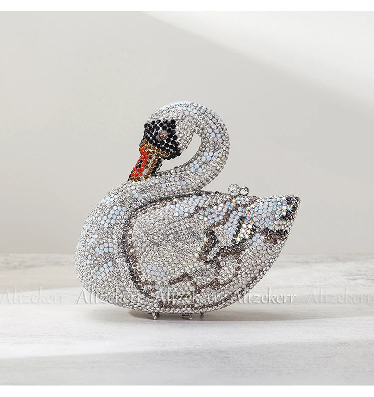 Alizekerr Swan Shaped Diamond Evening Bags New Gorgeous Sparkling Rhinestone Metallic Clutch Purses And Handbags Wedding Party