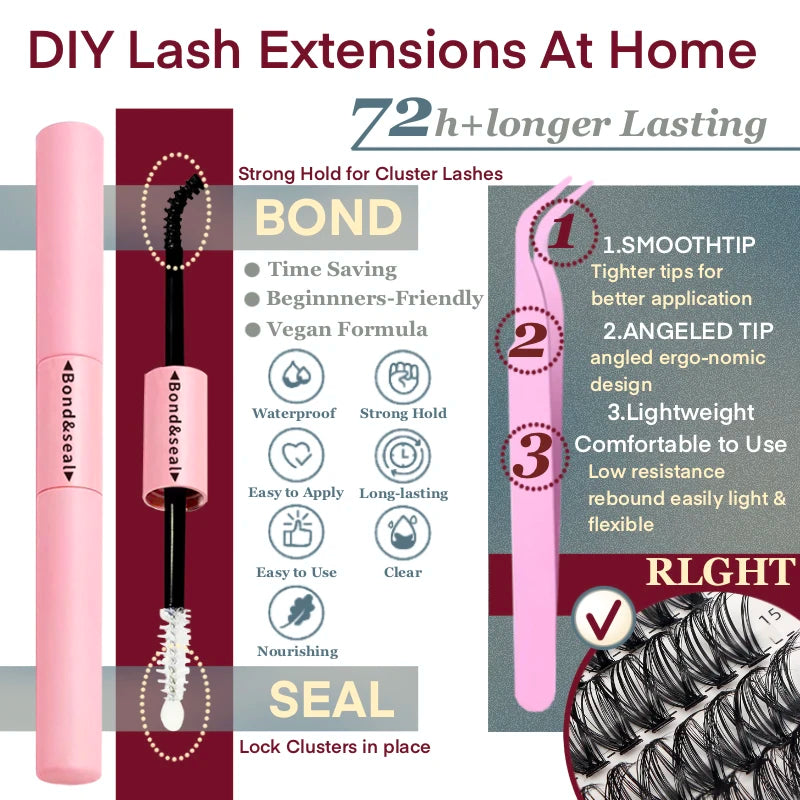 [320pcs] Lash Extension Kit DIY 30d40d50d Eyelash with 2 in 1 Bond and Tweezers,Wispy Lashes Look Like9-16mm Extensions Kit