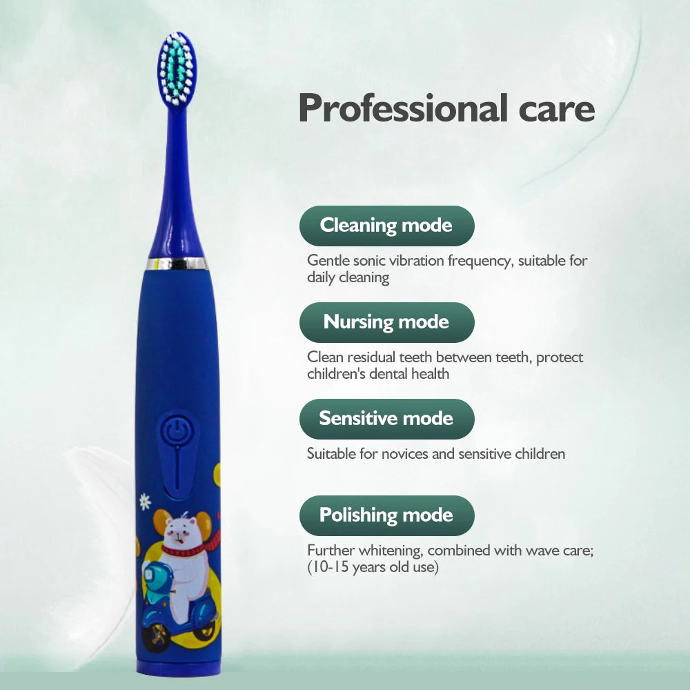 Children Electric Toothbrush With Replace Brush Heads Kids Cartoon Toothbrush Ultrasonic Sonic Electric Toothbrush Brush Head