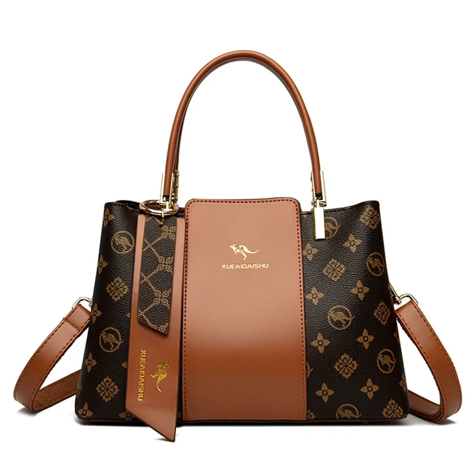 Women Luxury Top-Handle Bags 3 layer Design Fashion Print Handbag High Quality Leather Shoulder Bag Large Capacity Women Handbag