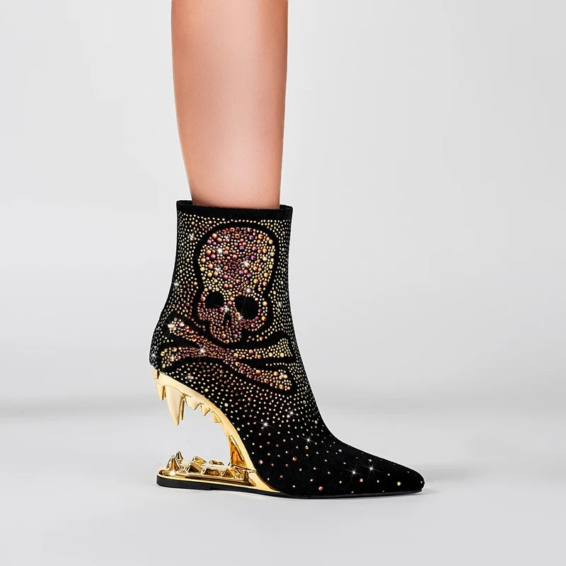 Kakay's New Water Diamond Super High Heel Wolf Teeth Tiger Teeth Shaped Heel Women's Short Boots Women's Boots