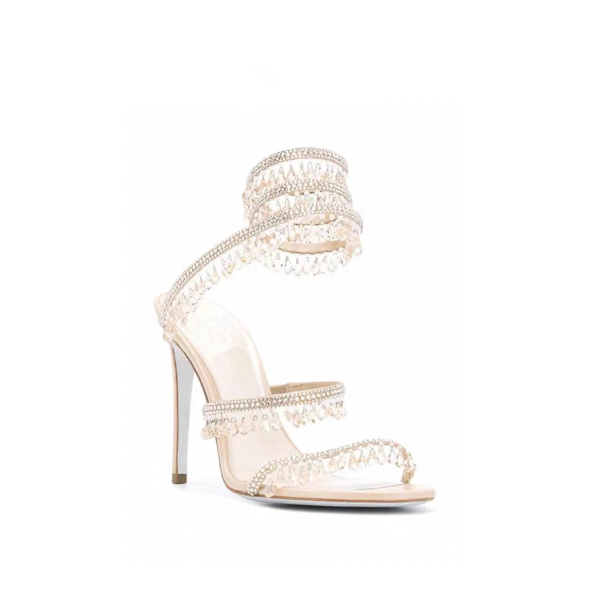 2025 Women's New Rhinestone Sandals Fashion Tassel Crystal Shoes Sexy Nightclub Banquet Party Twining Stiletto Women's Sandals