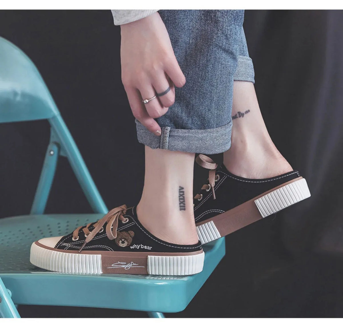 Comemore High-top Canvas Woman Vulcanized Shoes Flats Casual Espadrilles for Women Spring Lady Black White Bear Lace Up Sneakers
