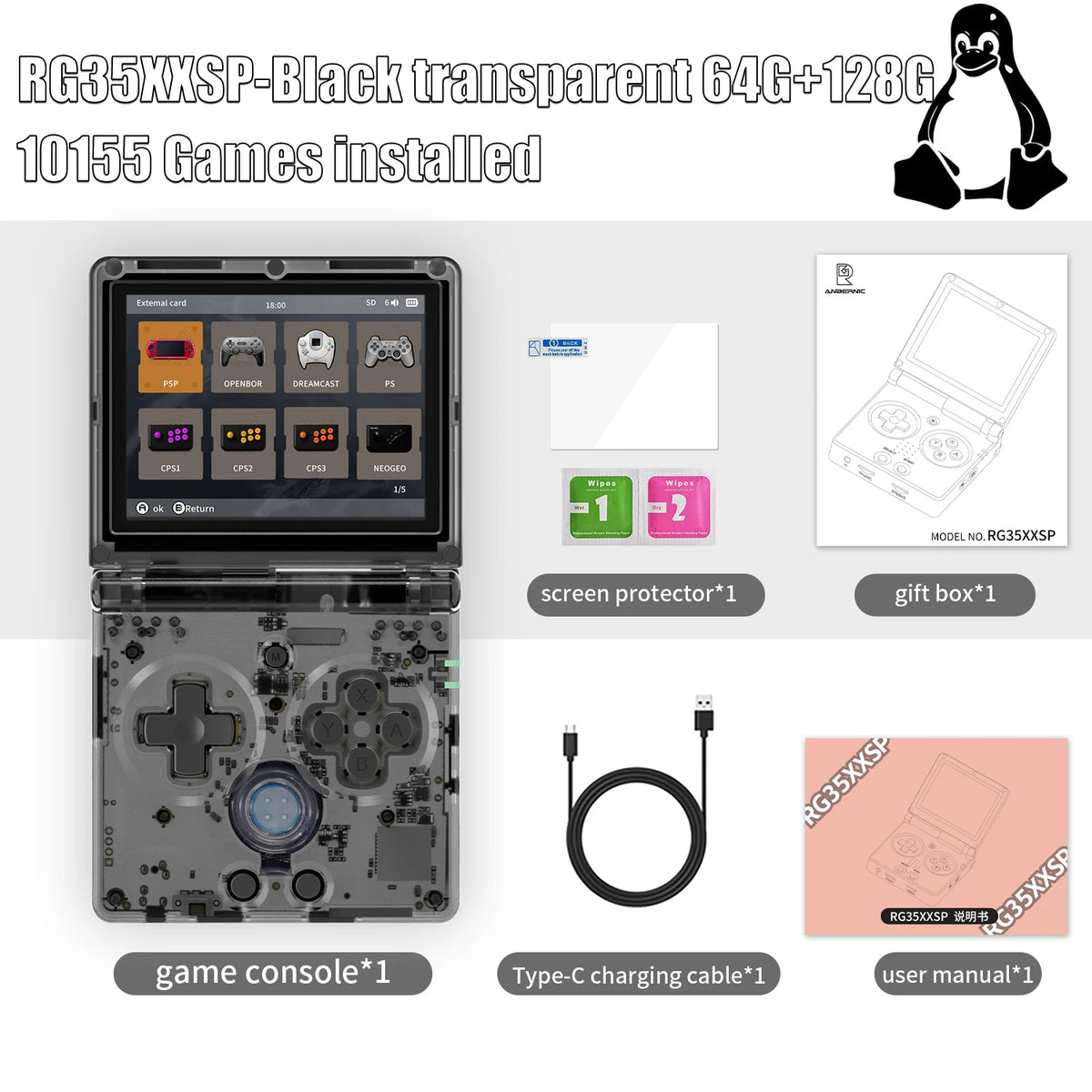 ANBERNIC RG35XXSP 3.5'' IPS Screen Flip Handheld Console Linux System HDMI-compatible TV Output  64G 5500 Games Pre-installed