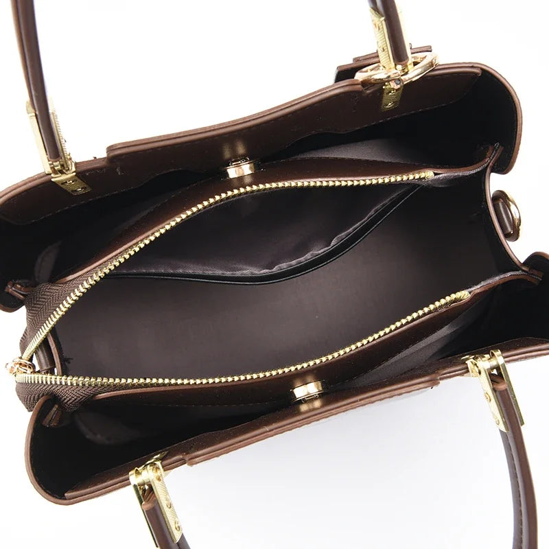 Women Luxury Top-Handle Bags 3 layer Design Fashion Print Handbag High Quality Leather Shoulder Bag Large Capacity Women Handbag