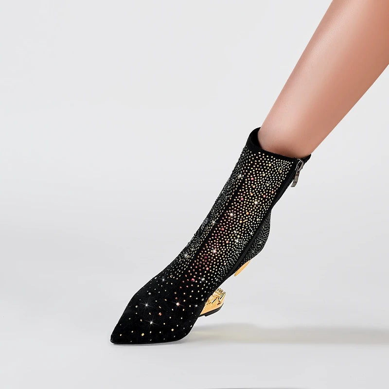 Kakay's New Water Diamond Super High Heel Wolf Teeth Tiger Teeth Shaped Heel Women's Short Boots Women's Boots